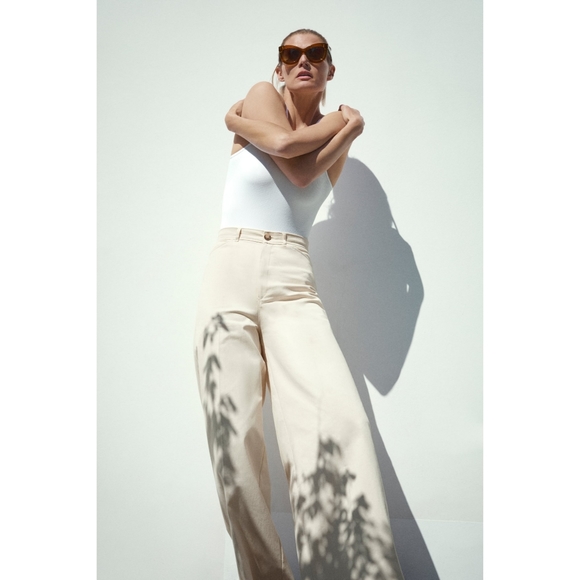 Zara high rise wide leg cream pants - Picture 6 of 16